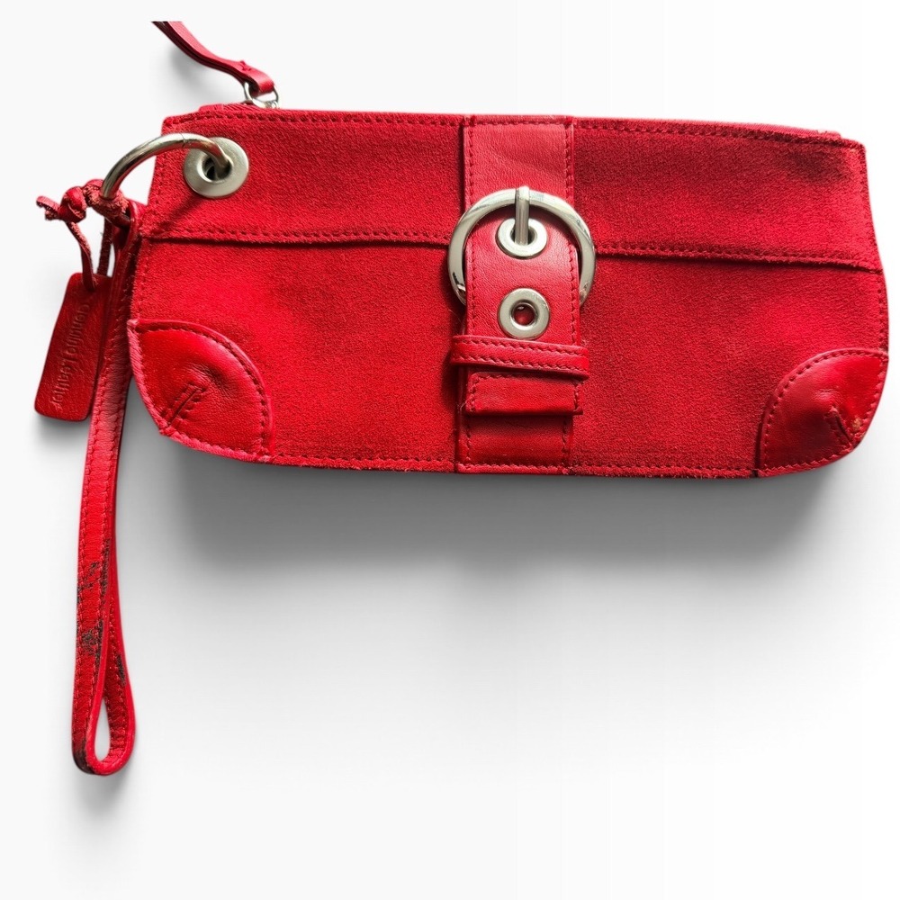 Vintage Bath & Body Works Red Suede Leather Buckle Wristlet Pouch Bag